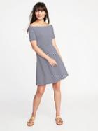 Old Navy Womens Fit & Flare Off-the-shoulder Dress For Women Navy Stripe Size Xl