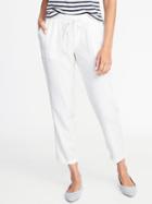 Old Navy Womens Mid-rise Linen-blend Cropped Pants For Women Bright White Size Xl