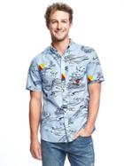 Old Navy Classic Slim Fit Poplin Shirt For Men - Teal We Meet