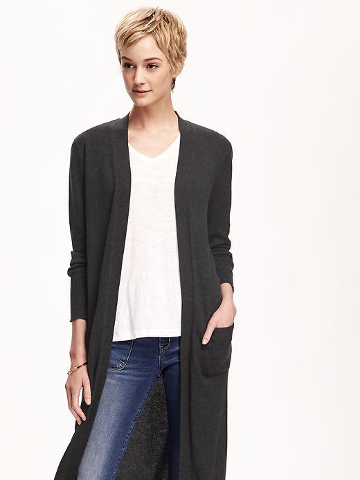 Old Navy Super Long Open Front Cardi For Women - Dark Charcoal Gray