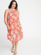 Old Navy Womens Plus-size Sleeveless Ruffle-hem Trapeze Dress Red Print Size 4x