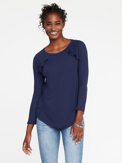 Old Navy Womens Relaxed Ruffle-trim Top For Women Lost At Sea Navy Size Xl