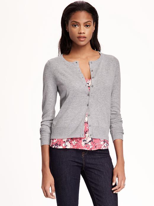 Old Navy Button Front Crew Neck Cardi For Women - Heather Gray