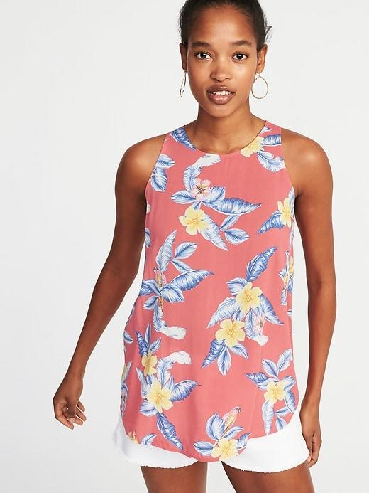 Old Navy Womens Relaxed High-neck Sleeveless Top For Women Live Coral Floral Size M