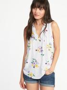 Old Navy Womens Relaxed Printed Tie-neck Tank For Women White Floral Size Xs