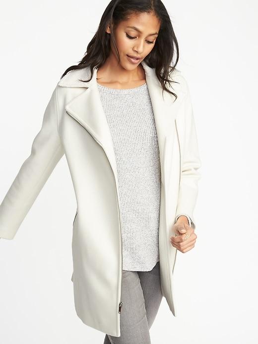 Old Navy Womens Long-line Brushed-felt Sherpa-collar Moto Jacket For Women Dumpling Size Xxl