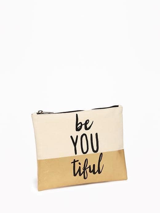 Old Navy Printed Canvas Zip Top Cosmetic Bag For Women - Be You Tiful