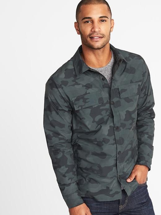 Old Navy Mens Mesh-lined Water-resistant Shirt Jacket For Men Green Camo Size L