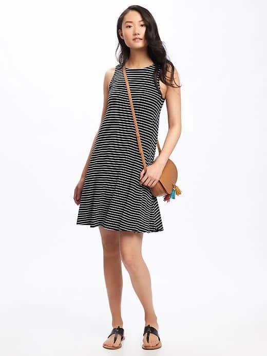 Old Navy Bow Tie Back Swing Dress For Women - O.n. New Black Stripe