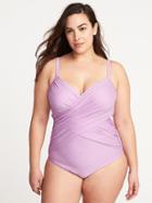 Old Navy Womens Smooth & Slim Plus-size Wrap-front Underwire Swimsuit Lavender Size 3x