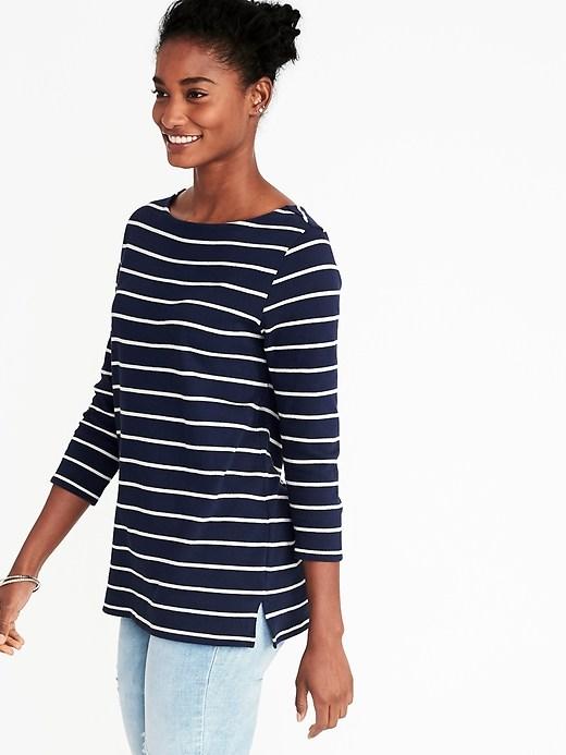 Old Navy Womens Relaxed Tie-back Top For Women Navy Stripe Size L