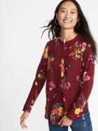Old Navy Womens Floral-print Popover Tunic Shirt For Women Burgundy Floral Size Xxl