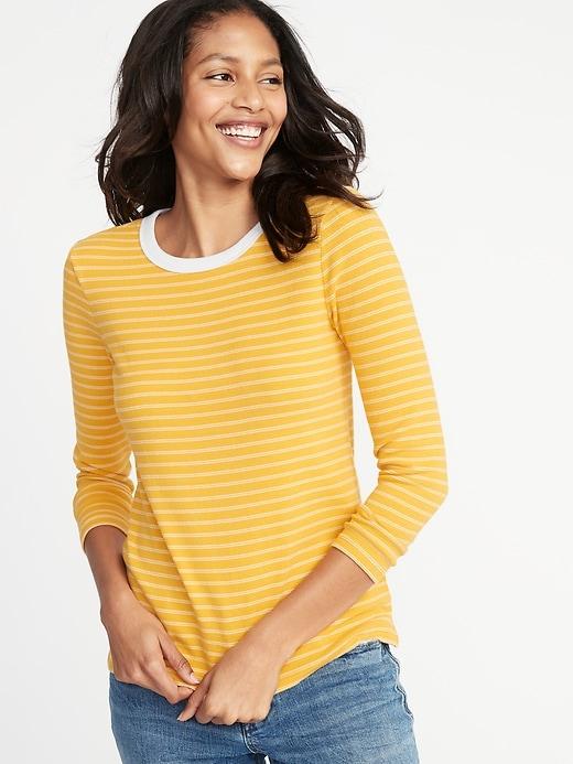Old Navy Womens Slim-fit Soft-brushed Bracelet-sleeve Tee For Women Yellow Stripe Size L