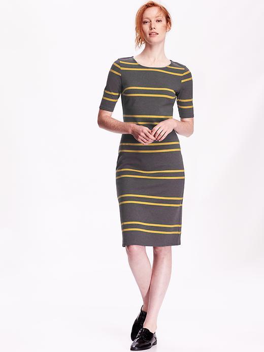 Old Navy Womens Half Zip Shift Dress Size L Tall - Gray Stripe