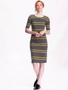 Old Navy Womens Half Zip Shift Dress Size L Tall - Gray Stripe