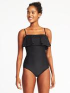 Old Navy Womens Ruffled Square-neck Bandeau Swimsuit For Women Ebony Size S