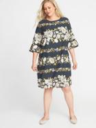 Old Navy Womens Floral-print 3/4-sleeve Plus-size Shift Dress Dark Horizontal Print Size 4x