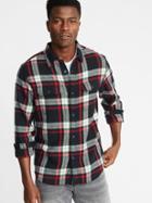 Old Navy Mens Regular-fit Built-in Flex Plaid Flannel Shirt For Men Black Plaid Size S