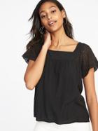 Old Navy Womens Crochet-sleeve Top For Women Black Size L