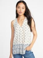 Old Navy Womens Relaxed Printed Crepe V-neck Blouse For Women White Size Xs