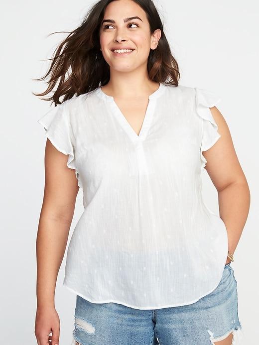 Old Navy Womens Plus-size Ruffle-trim Popover Top White Size 2x