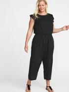 Old Navy Womens Waist-defined Plus-size Ruffle-trim Jumpsuit Black Dots Size 1x