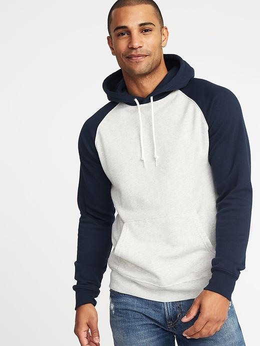 Old Navy Mens Raglan-sleeve Fleece Pullover Hoodie For Men Oatmeal Heather Size Xxl