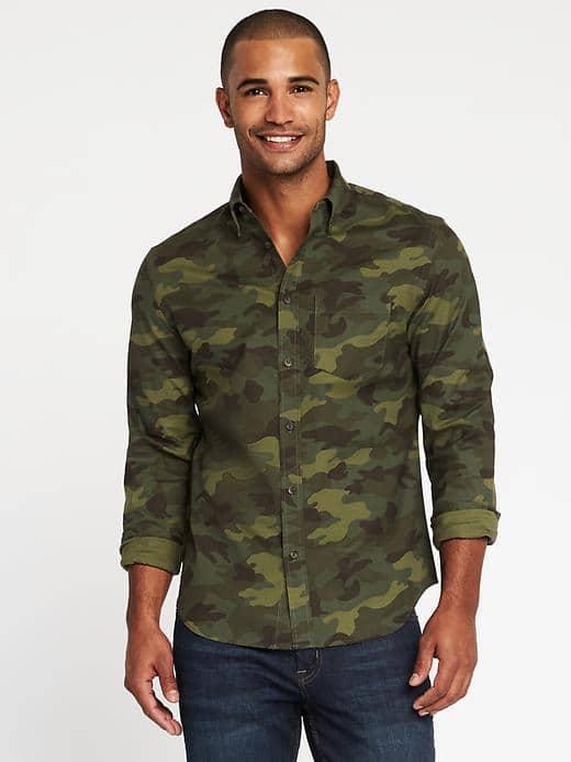 Old Navy Slim Fit Built In Flex Oxford Shirt For Men - Surplus Khaki