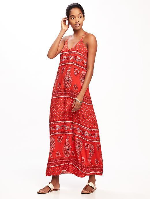 Old Navy Sleeveless V Neck Maxi Dress For Women - Red Print