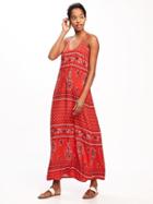 Old Navy Sleeveless V Neck Maxi Dress For Women - Red Print