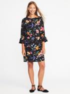 Old Navy Womens Ruffle-sleeve Shift Dress For Women Black Floral Size M