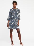 Old Navy Womens Ruffle-sleeve Shift Dress For Women Gray Floral Print Size L