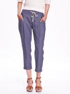 Old Navy Linen Cropped Pants For Women - Indigo