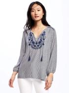 Old Navy Relaxed Embroidered Yoke Tunic For Women - Blue/white Stripe