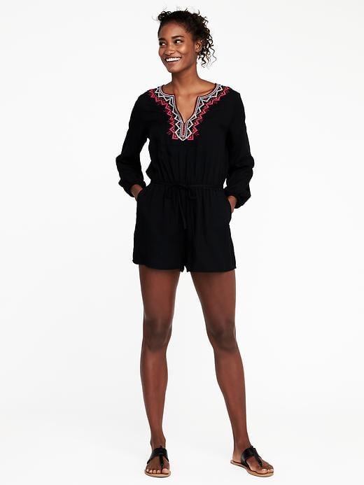 Old Navy Embroidered Belted Romper For Women - Blackjack