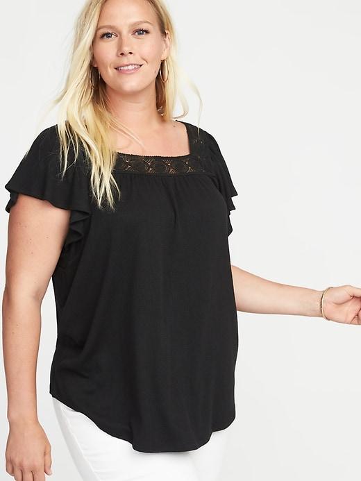 Old Navy Womens Plus-size Square-neck Crochet-trim Top Black Size 2x
