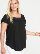 Old Navy Womens Plus-size Square-neck Crochet-trim Top Black Size 2x