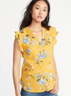 Old Navy Womens Relaxed Sleeveless Popover Top For Women Yellow Floral Size S