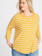 Old Navy Womens Relaxed Rib-knit Raglan-sleeve Plus-size Tee Yellow Stripe Size 3x