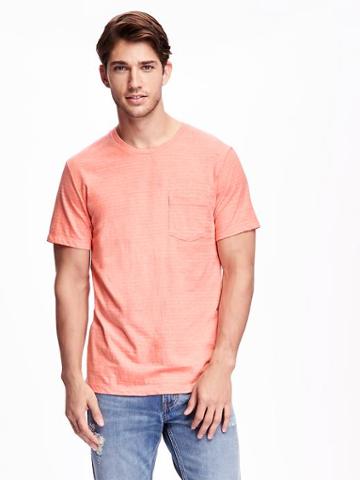 Old Navy Siro Stripe Crew Neck Tee For Men - Coral Outrage