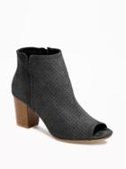 Old Navy Sueded Peep Toe Ankle Boots For Women - Blackjack