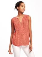 Old Navy Relaxed Tie Front Sleeveless Blouse For Women - Red Tile