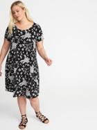 Old Navy Womens Short-sleeve Plus-size Jersey-knit Swing Dress Black Floral Size 2x