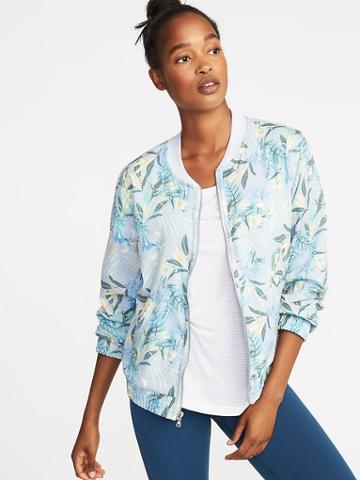 Old Navy Womens Loose-fit Performance Bomber Jacket For Women Blue Floral Size Xxl