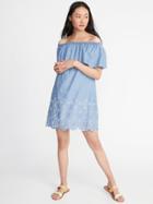 Old Navy Womens Off-the-shoulder Cutwork Shift Dress For Women Blue Size S