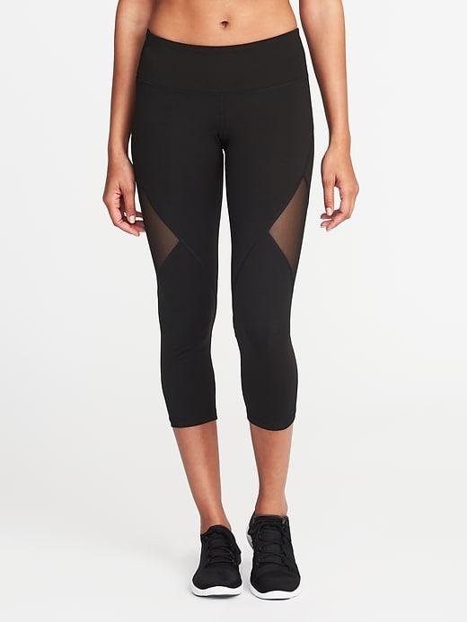 Old Navy Womens Mid-rise Mesh-panel Crops For Women Black Size L
