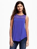 Old Navy High Neck Embroidered Yoke Swing Tank For Women - Ultraviolet