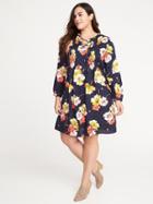 Old Navy Womens Lace-up-yoke Plus-size Pintuck Swing Dress Navy Floral Size 2x