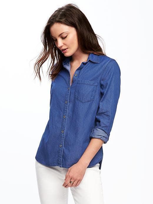 Old Navy Classic Chambray Shirt For Women - Dark Wash