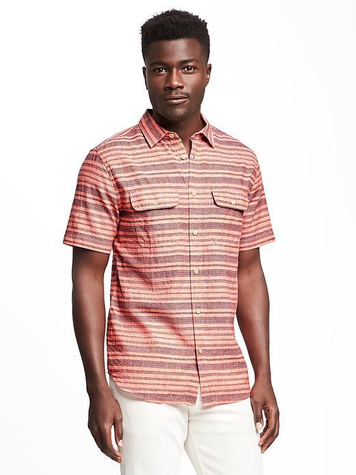 Old Navy Slim Fit Linen Blend Pocket Shirt For Men - Coral Arrangement